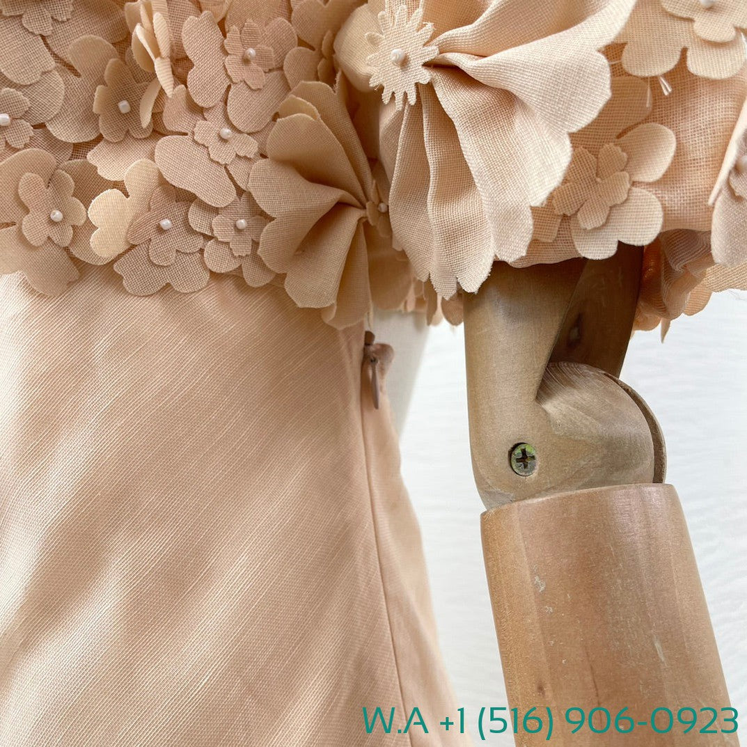 Zimmermann Nude Short Sleeve Flowers Appliqued Off-The-Shoulder Tube Maxi Dress