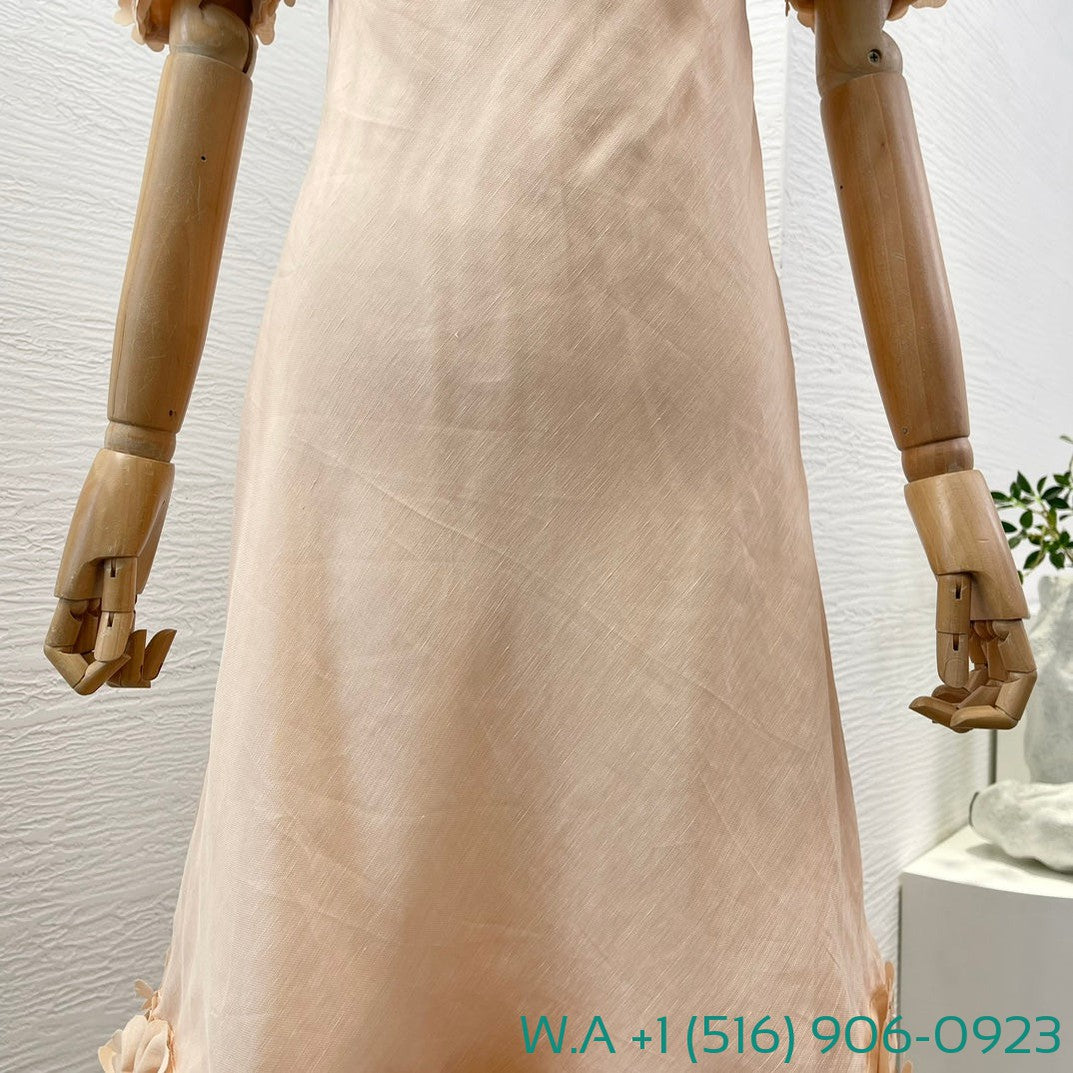 Zimmermann Nude Short Sleeve Flowers Appliqued Off-The-Shoulder Tube Maxi Dress