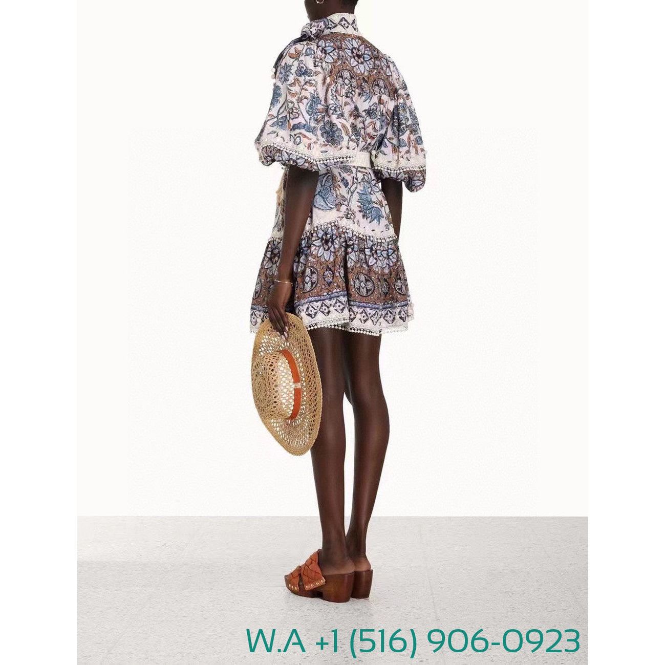 Zimmermann Botanic Print Half Lantern Sleeve Self Bow Tie At Neck Mini Dress